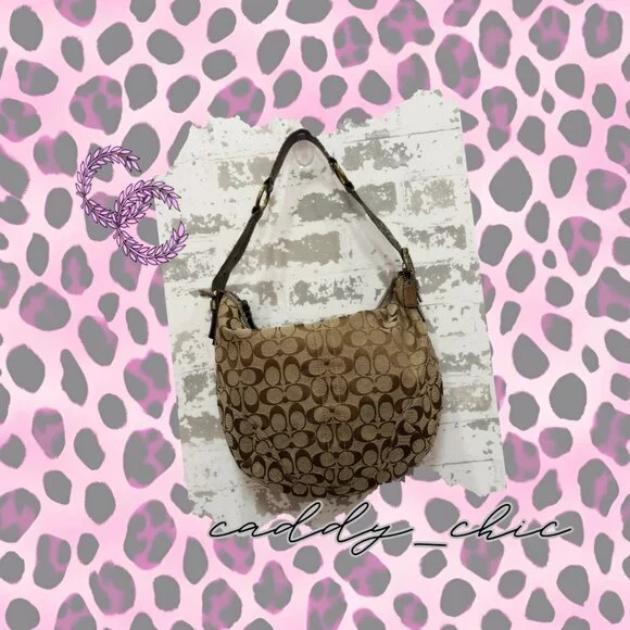 Coach Lurex Hobo Bag Metallic Tan Logo Print 8K37 | Gold Python Handle | EUC - Picture 1 of 10